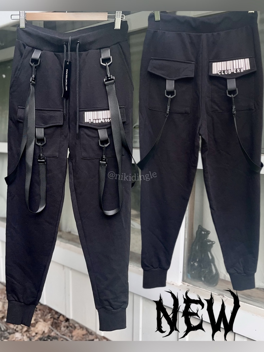NEW Dolls Kill Club Exx Digital Blaze Bar Code Harness Joggers Sweatpants S